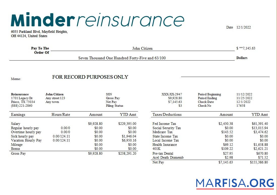 Blank Reinsurance company payroll template